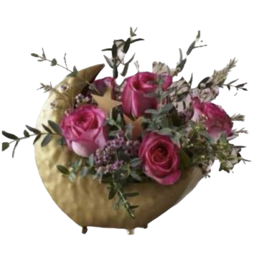 MOON – Arreglo de rosas en base de metal en forma de Medialuna con Estrellas.
