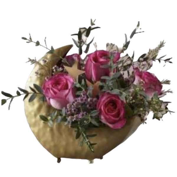 MOON – Arreglo de rosas en base de metal en forma de Medialuna con Estrellas.