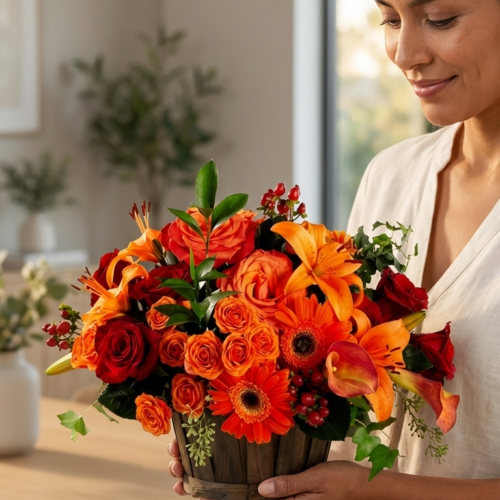 NATURALEZA GENEROSA - Arreglo en Maceta con Rosas, Lilium y Gerberas LatamB