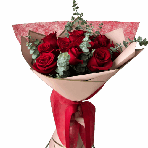 Amore Mio - Bouquet de 12 Rosas unicolor con Eucalipto. LatamB