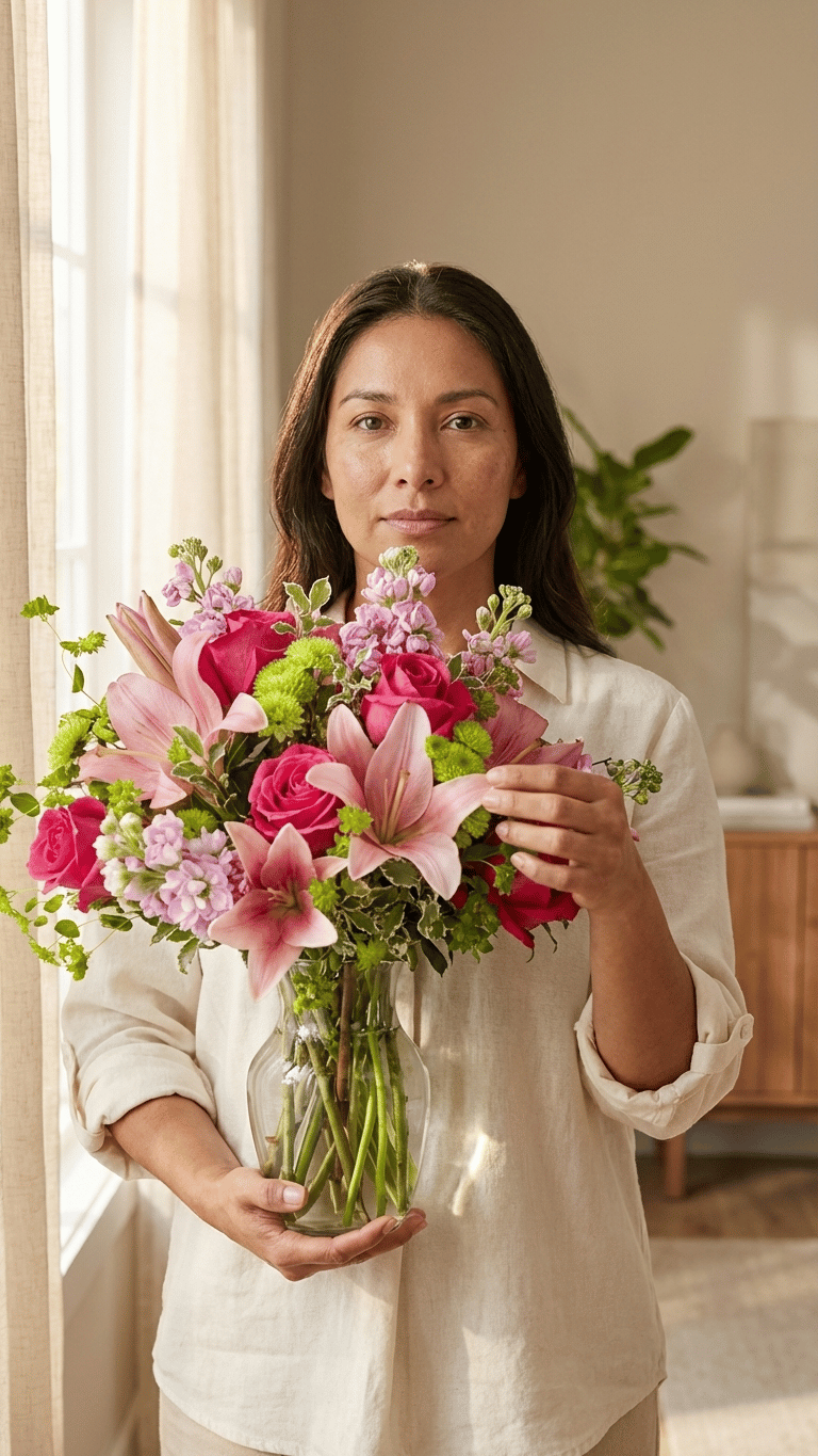 ELEGANCIA ROSA - Ramillete Multifloral de Lilium, Clavellinas y Rosas. Latam - Imagen 2