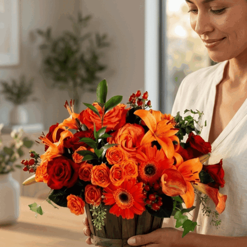 NATURALEZA GENEROSA - Arreglo en Maceta con Rosas, Lilium y Gerberas LatamB
